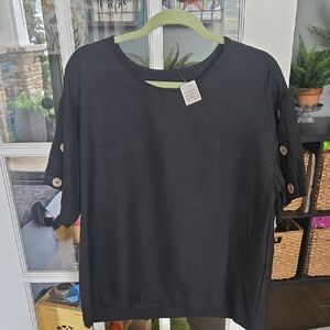 Black Button-Sleeve Women's Top